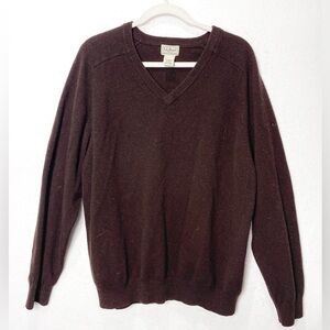 LL Bean 100% Lambs Wool V-Neck Long Sleeve Pullover Sweater Chocolate Brown XL